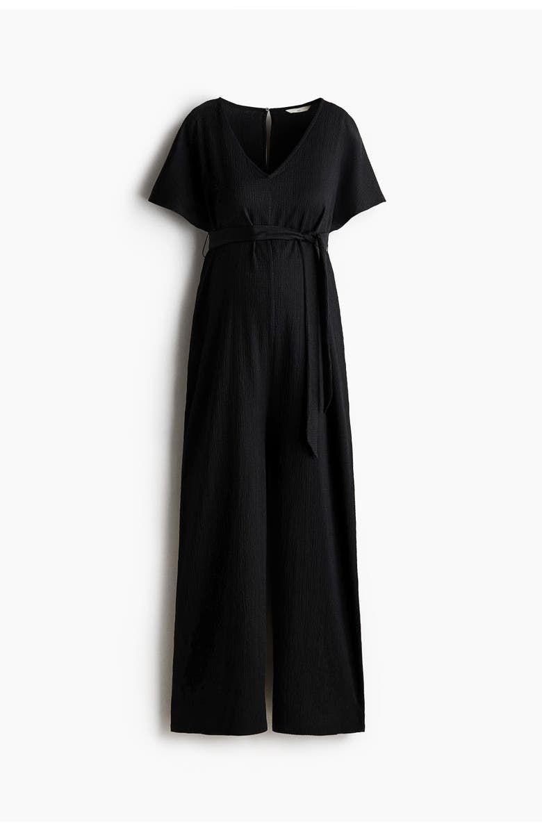 H&M Mama Short-sleeved Tie-belt Jumpsuit, Main, color, Black