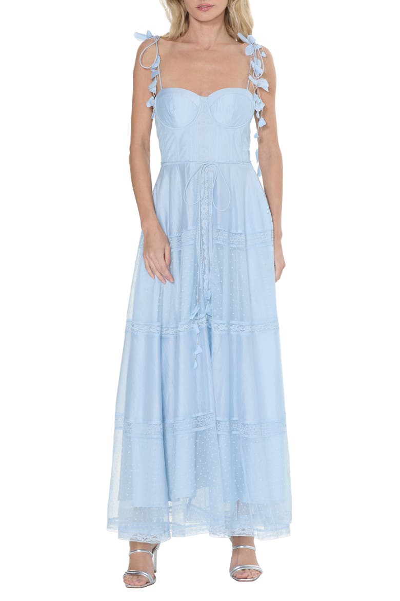 Eva Tie Strap Fit & Flare Gown, Main, color, SHEER BLUE