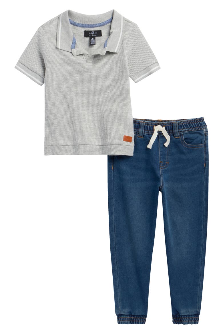 Kids' Woven Polo Shirt & Straight Leg Jeans Set, Main, color, HEATHER GRAY