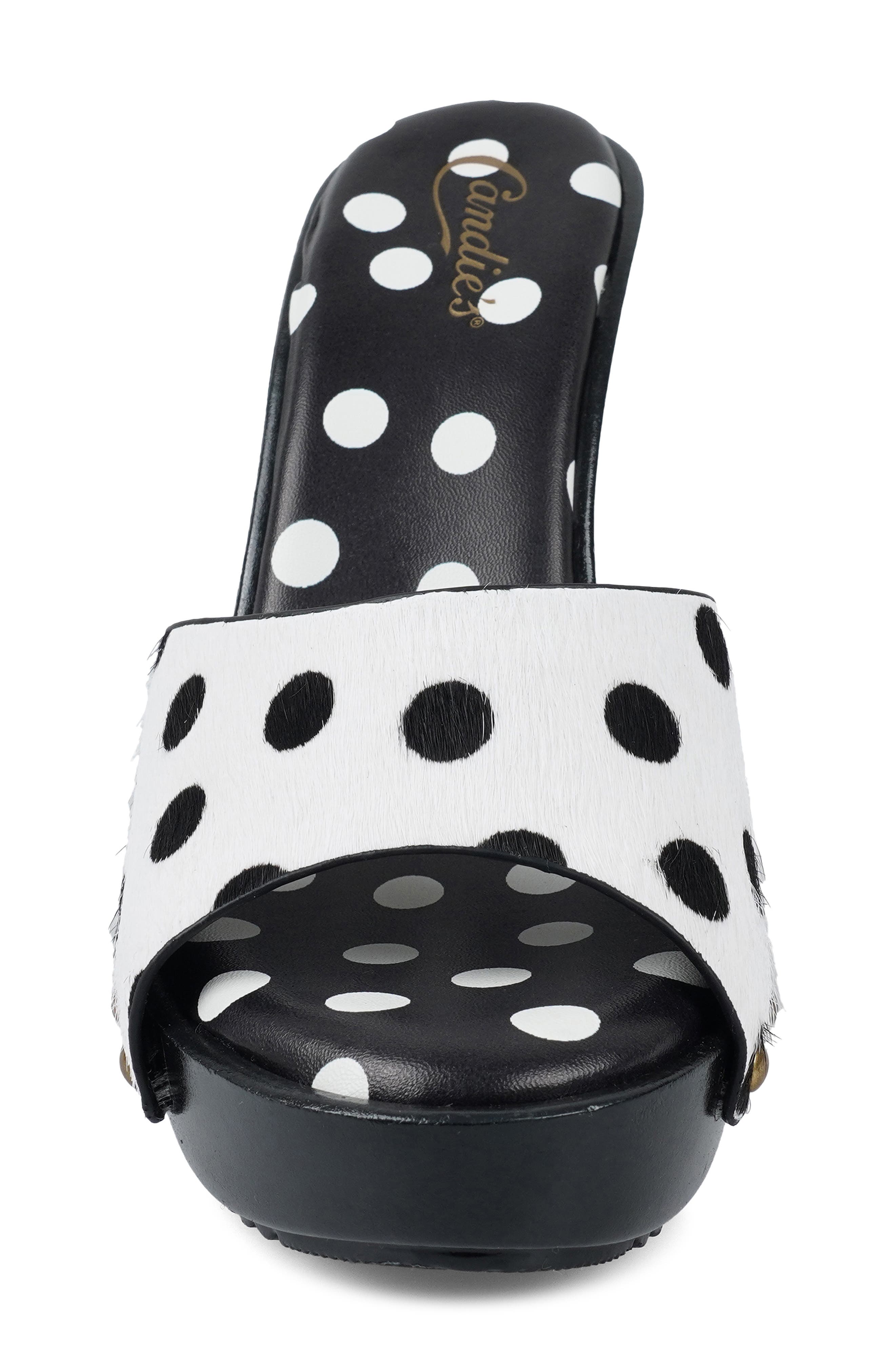 Candie's Love Genuine Calf Hair Platform Sandal, Alternate, color, Black Dot