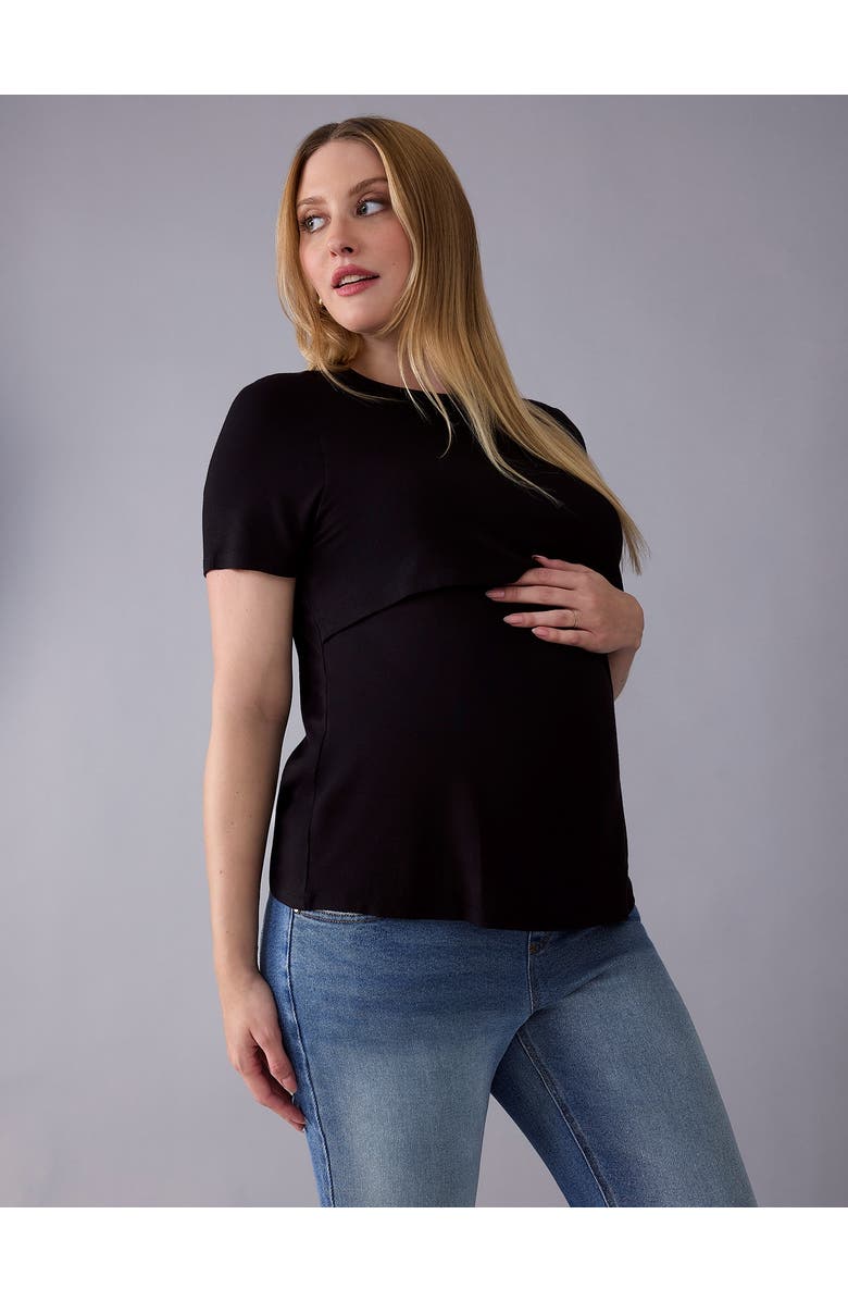 MOTHERHOOD MATERNITY Crewneck Short Sleeve Nursing Tee, Alternate, color, Black