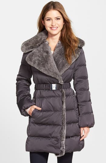 Diane von Furstenberg 'Joan' Genuine Rabbit Fur Trim Belted Down Coat ...