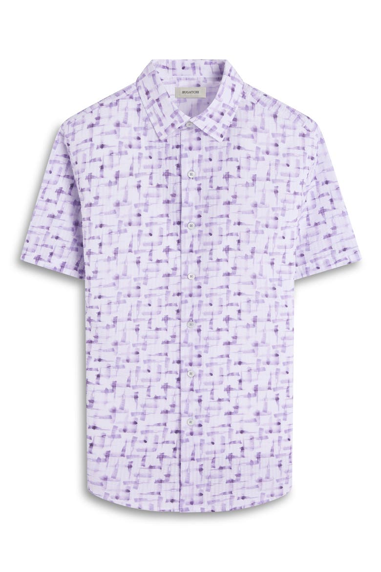 Orson Geo Print Short Sleeve Cotton Seersucker Button-Up Shirt, Alternate, color, LILAC