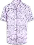 Bugatchi Orson Geo Print Short Sleeve Cotton Seersucker Button-Up Shirt