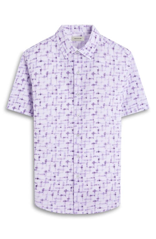 Bugatchi Orson Geo Print Short Sleeve Cotton Seersucker Button-up Shirt In Lilac