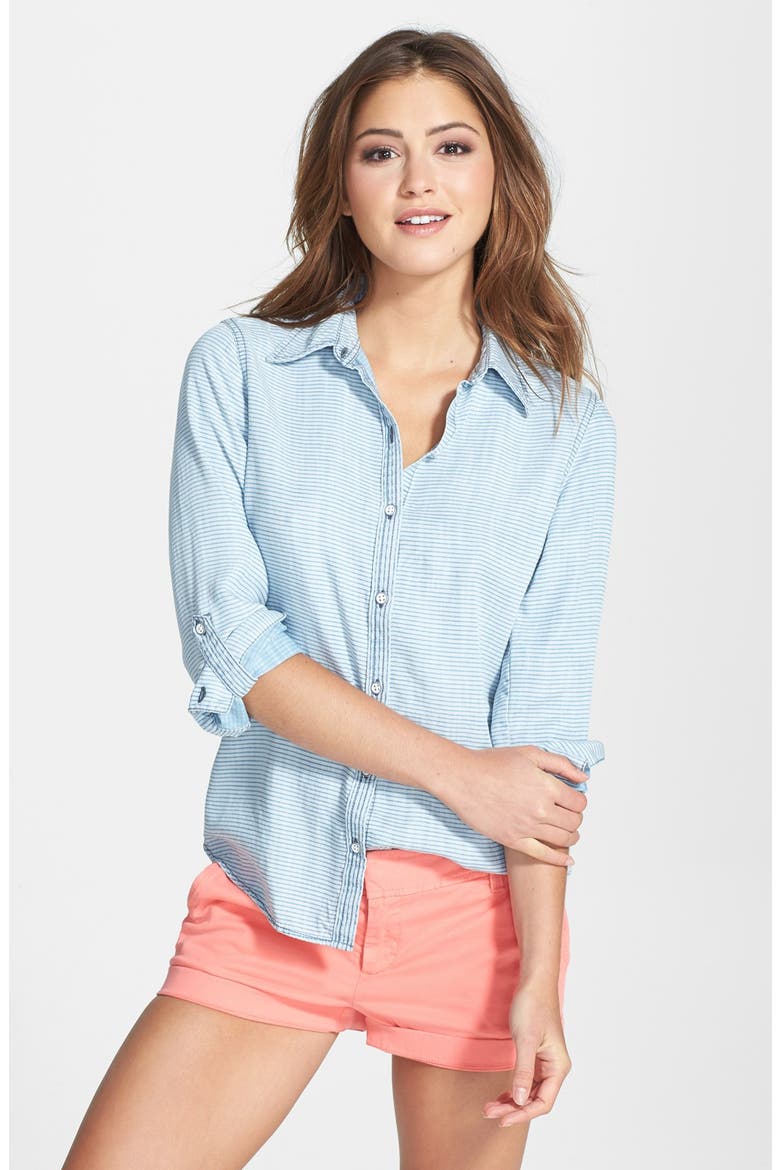 Modern Fit Stripe Chambray Shirt, Main, color, BLUE