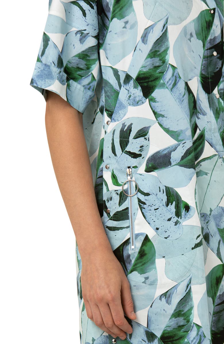 Akris punto Leaf Print High-Low Cotton Shift Dress, Alternate, color, 
