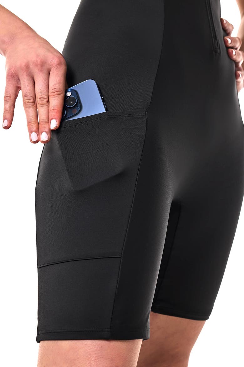 Palm Plaza Knee Length Swimsuit, UPF 50+ Sun Protection, Alternate, color, Black