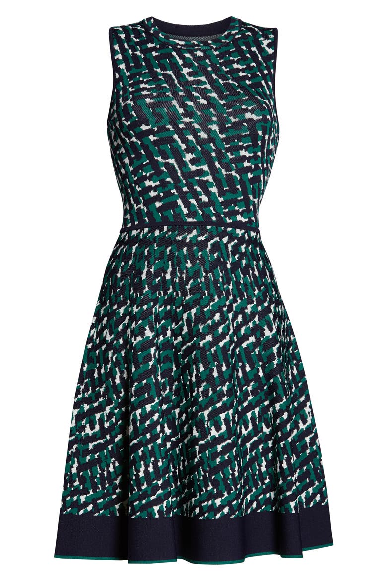 Print Sleeveless Fit & Flare Sweater Dress, Alternate, color, GREEN