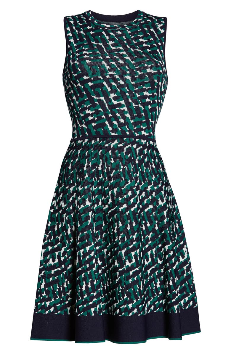 Eliza J Print Sleeveless Fit & Flare Sweater Dress, Alternate, color, 