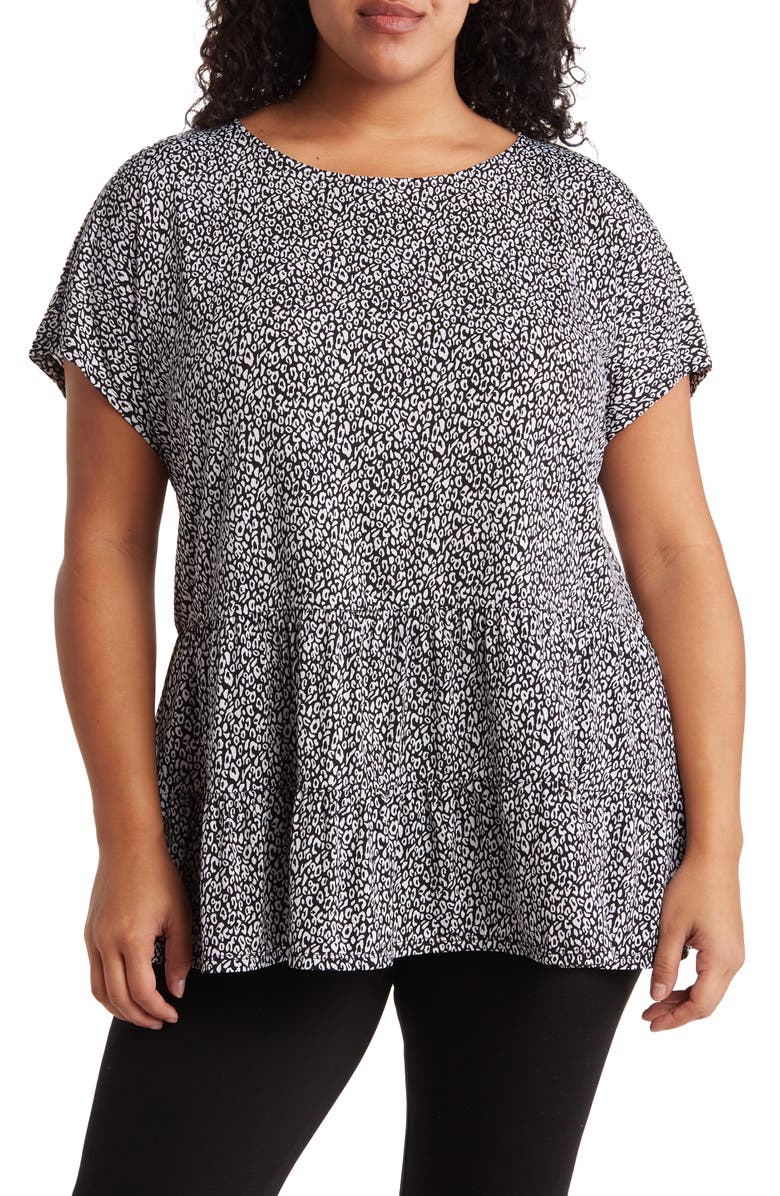 Vince Camuto Three Tier Knit Top, Main, color, Black/ Ivory