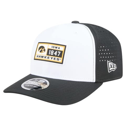 Men's New Era White/Black Iowa Hawkeyes Perforated Patched 9SEVENTY Adjustable Hat