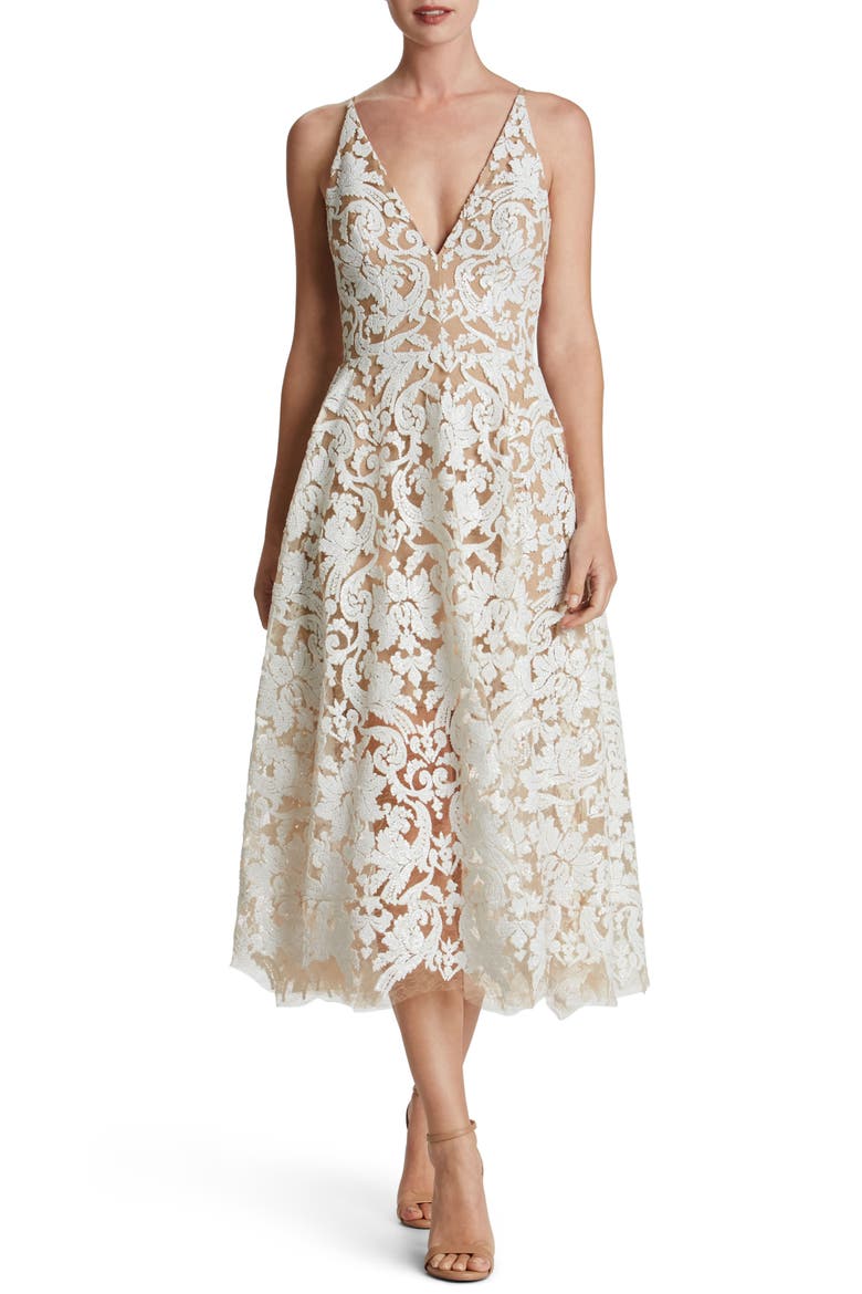 dress the population blair sequin lace dress Dress The Population Blair Dress - WHITE/NUDE - White