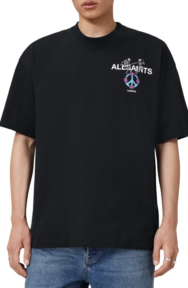 AllSaints Reincarnate Cotton Graphic T-shirt, Main, color, Washed Black