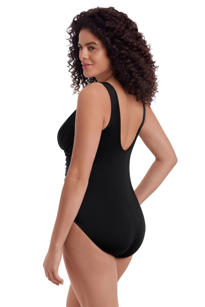 Scoopback Mesh Highneck One-Piece Swimsuit, Alternate, color, Black