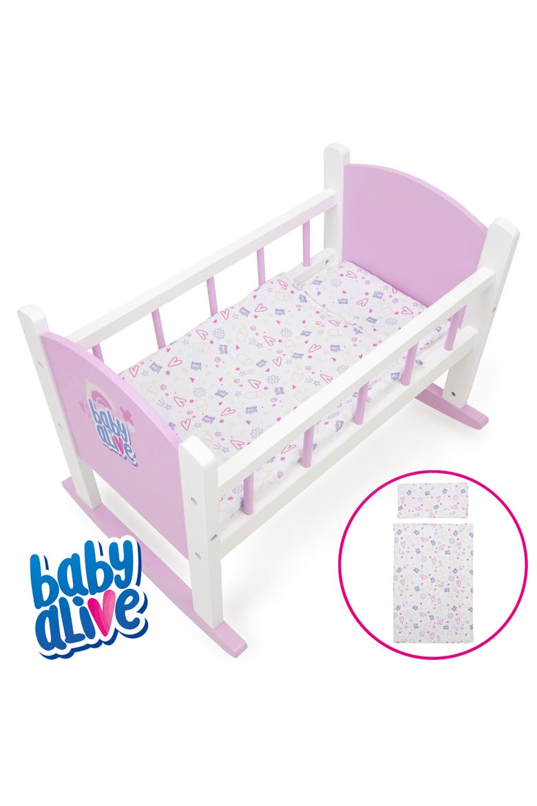 Baby Alive Wooden Doll Cradle Rocking Bed, Alternate, color, Multicolored