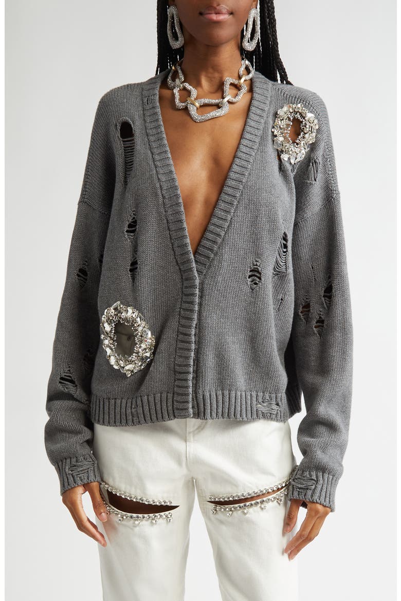 Distressed Crystal Cardigan, Main, color, HEATHERED GREY