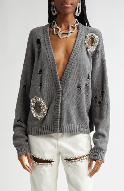 Shop Area Distressed Crystal Cardigan In Heathered Grey