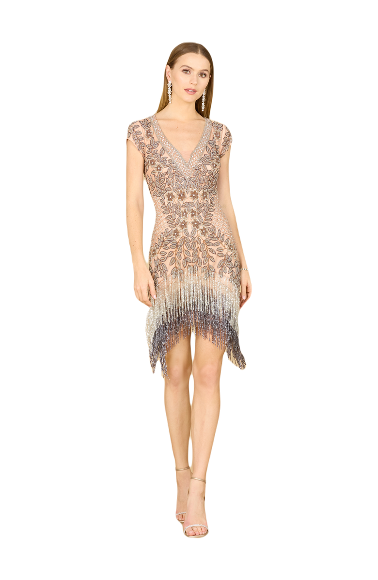 LARA New York Beaded Fringe Short Cocktail Dress, Main, color, Blush