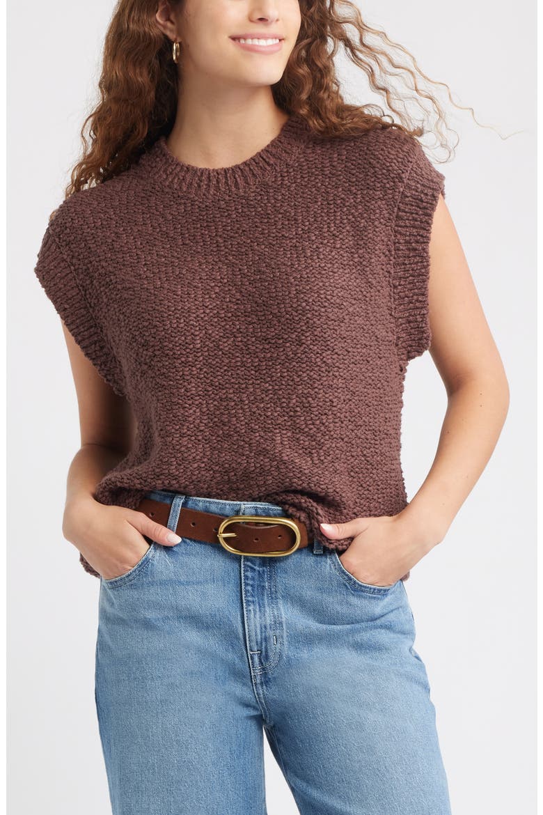 Slub Cotton Cap Sleeve Sweater, Main, color, BROWN MALICACIA