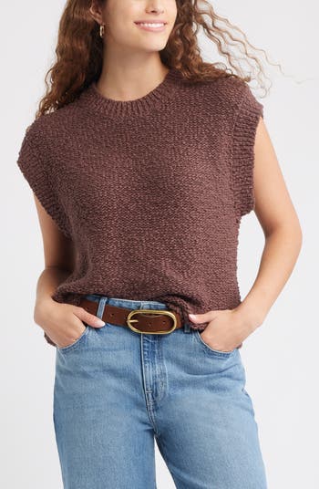 Slub Cotton Cap Sleeve Sweater