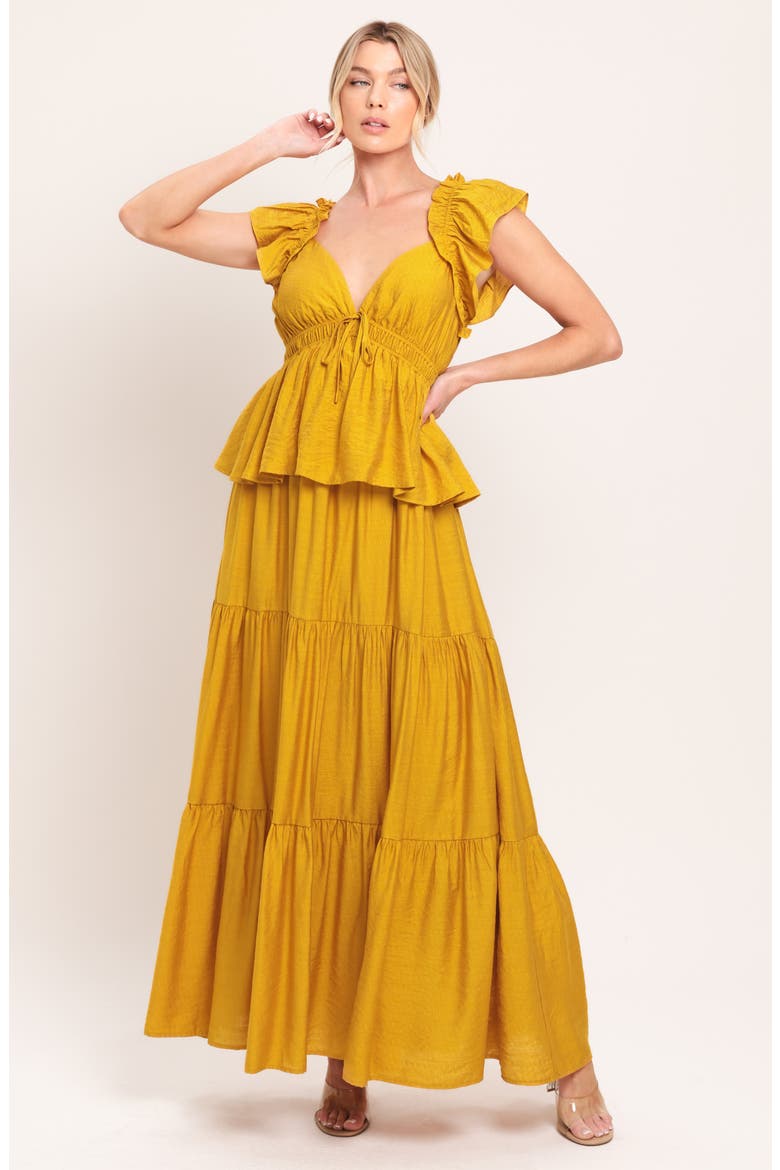 Flutter Sleeve Peplum Maxi Dress, Alternate, color, MUSTARD