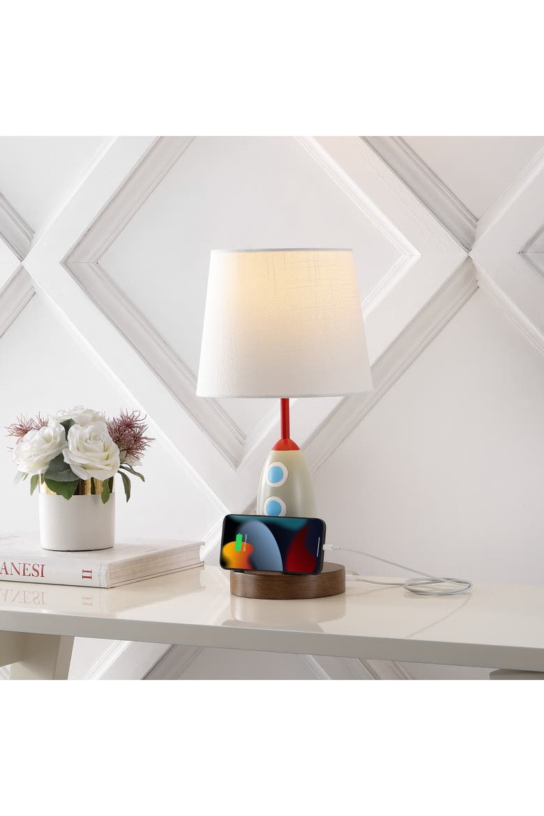 Houston Coastal Style Iron/Resin Rocket LED Kids' Table Lamp with Phone Stand and USB Charging Port, Alternate, color, Multi-Color