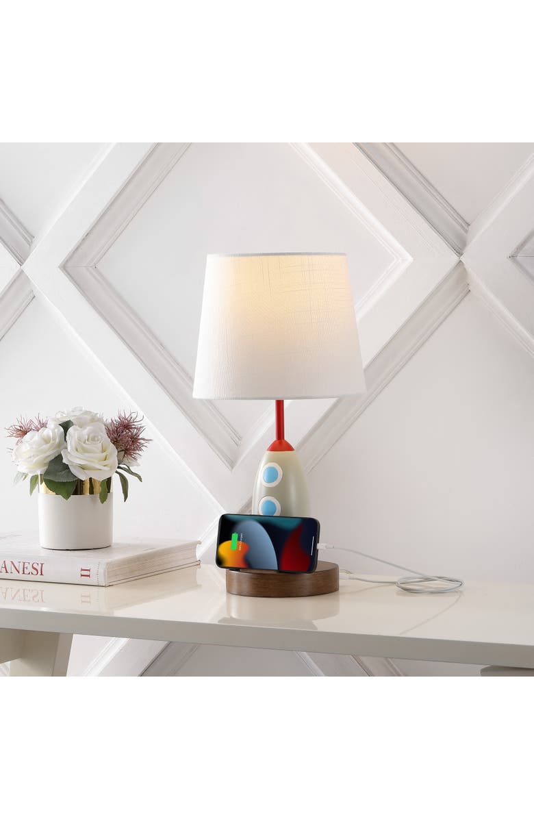 JONATHAN Y Houston Coastal Style Iron/Resin Rocket LED Kids' Table Lamp with Phone Stand and USB Charging Port, Alternate, color, Multi-Color