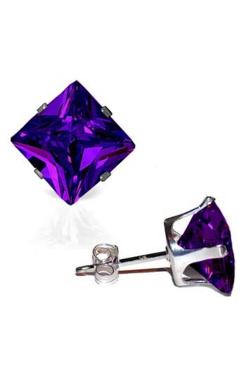 A & M A&m Square Cubic Zirconia Birthstone Stud Earrings In Amethyst
