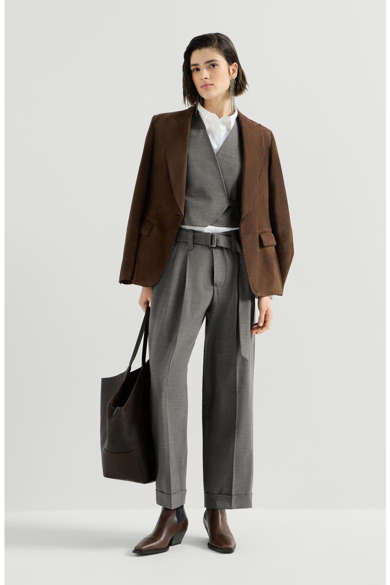 Suede blazer with monili, Alternate, color, Rust Brown