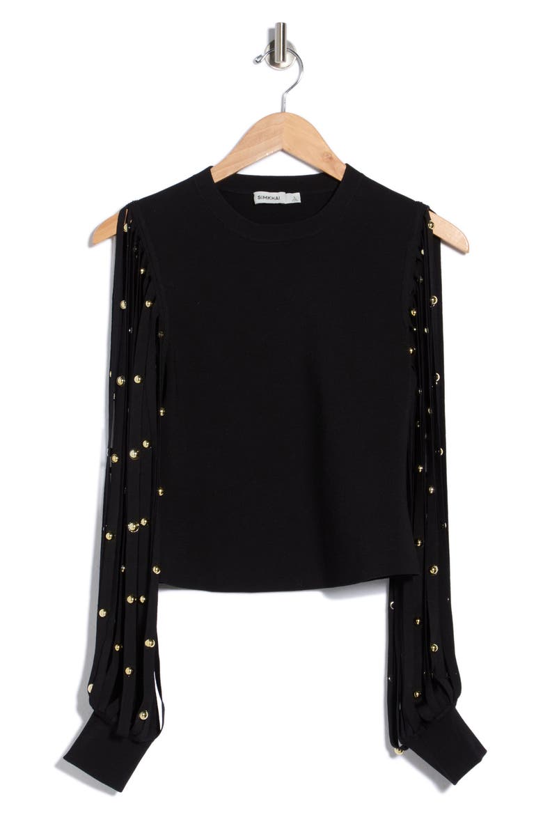 Kinney Studded Sleeve Top, Main, color, BLACK