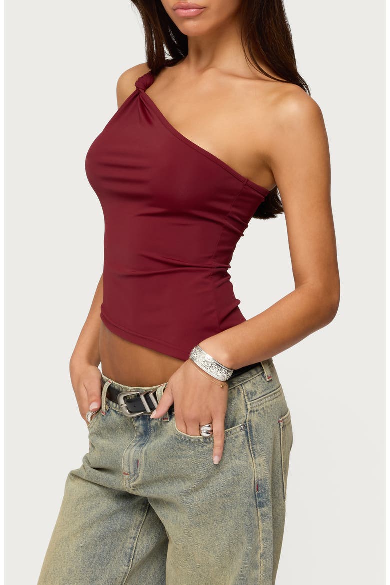Knotted One-Shoulder Asymmetric Crop Top, Alternate, color, BURGUNDY