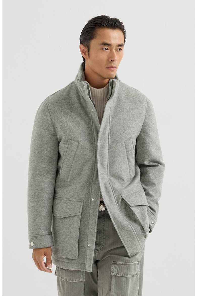 Bonded cashmere beaver cloth parka with Thermore® padding and packable hood, Main, color, Pearl Grey