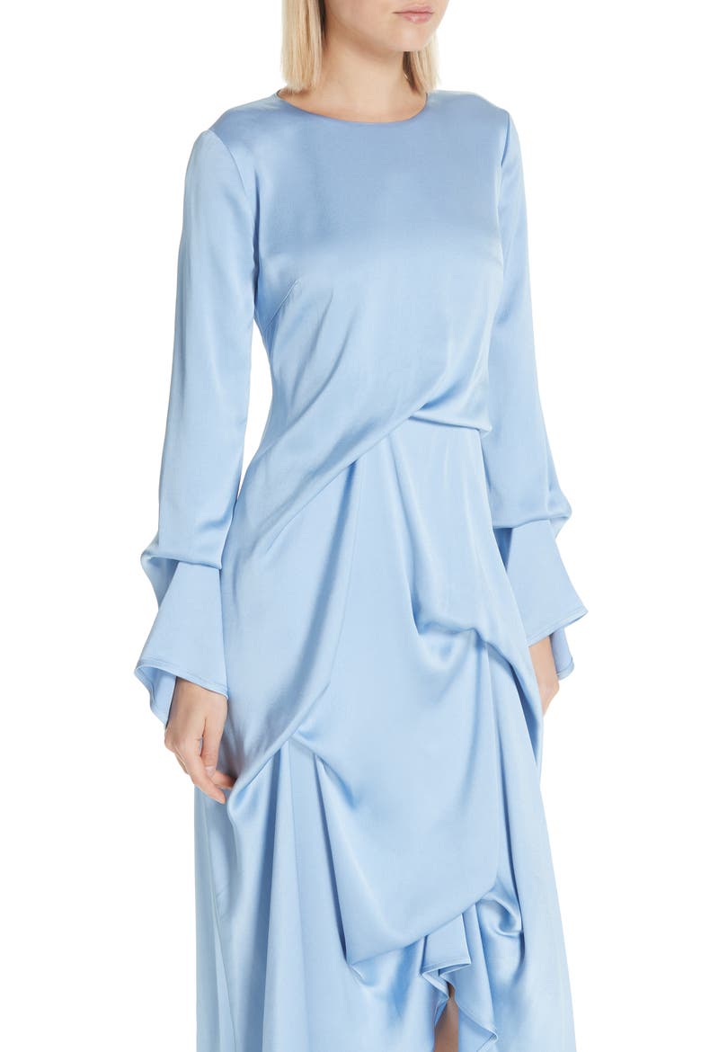 Noemi Satin Pickup Detail Midi Dress, Alternate, color, ICE BLUE