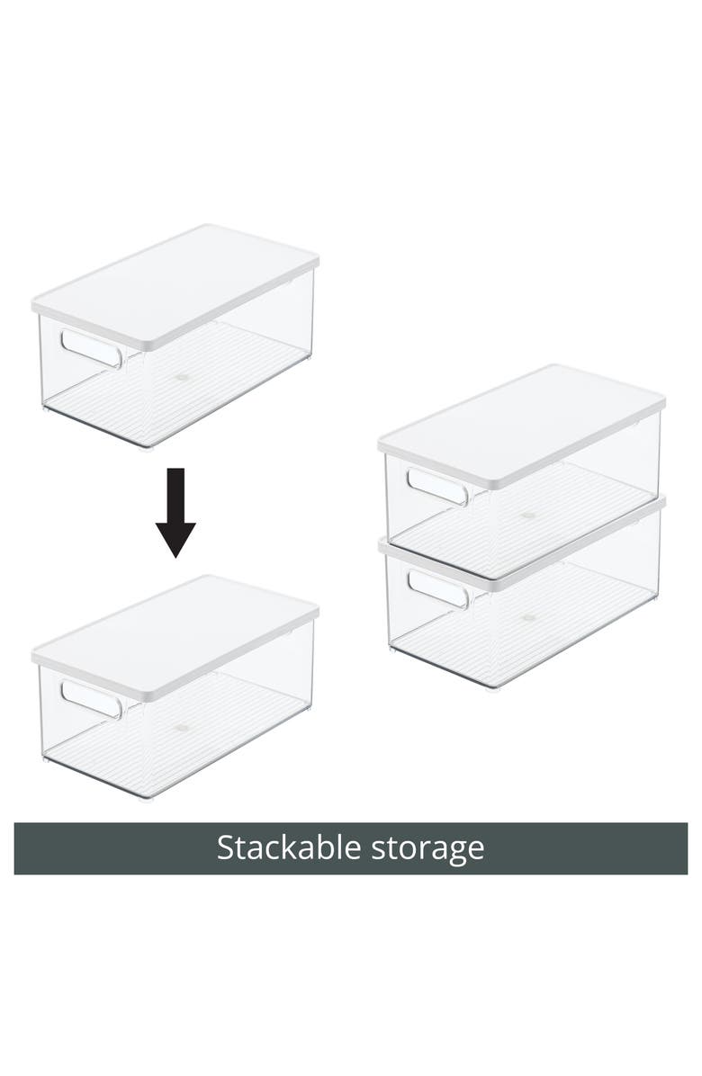 mDesign Plastic Storage Bin Box Container, Lid and Handles, 4 Pack, Clear/White, Alternate, color, White