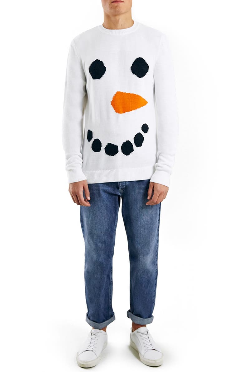 Topman Holiday Snowman Crewneck Sweater, Alternate, color,