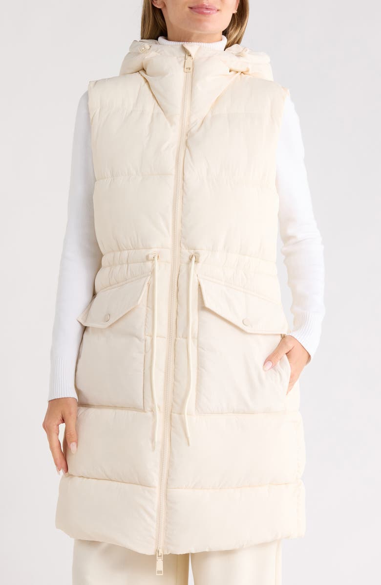 Rebecca Minkoff Water Resistant Hooded Long Puffer Vest, Main, color, Chalk