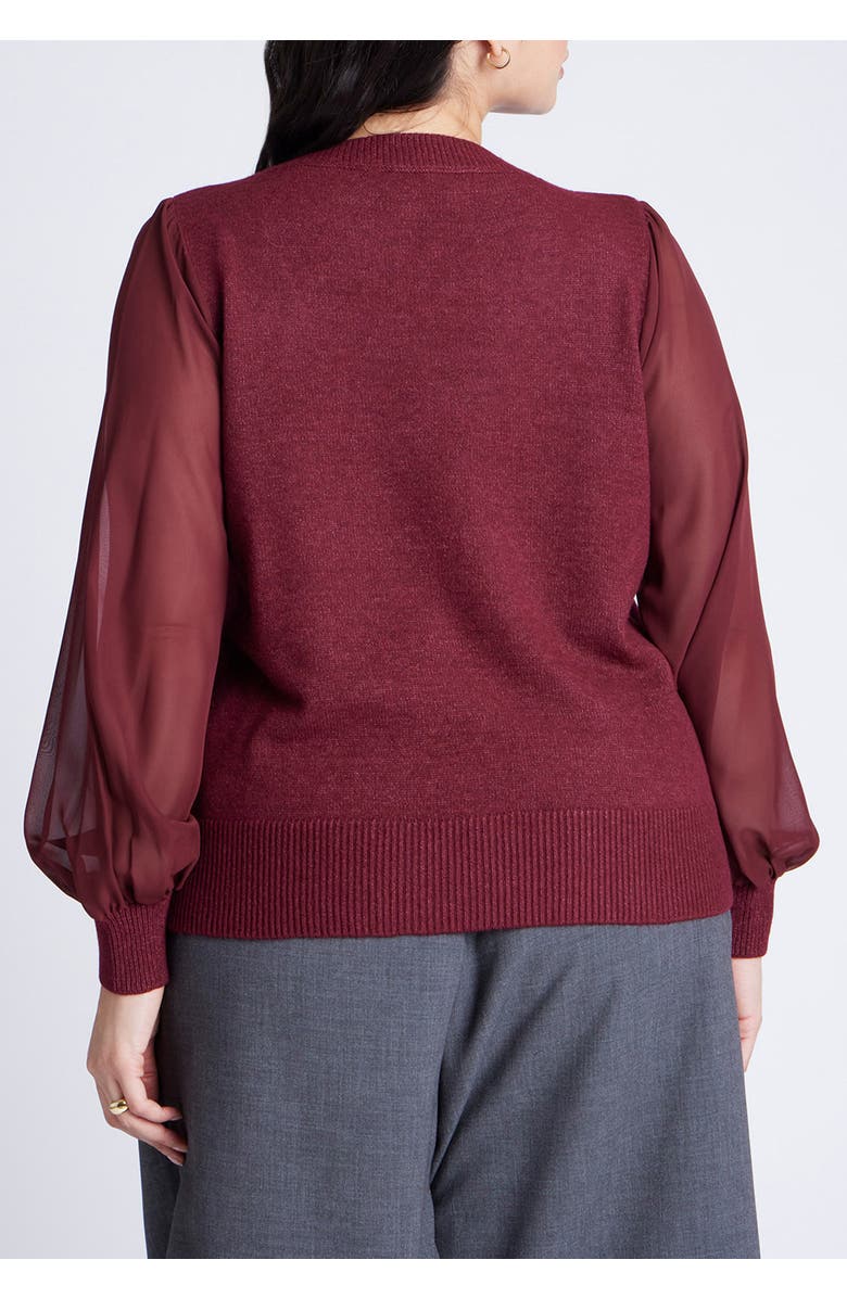 ELOQUII Sheer Sleeve V-Neck Sweater, Alternate, color, Bordeaux