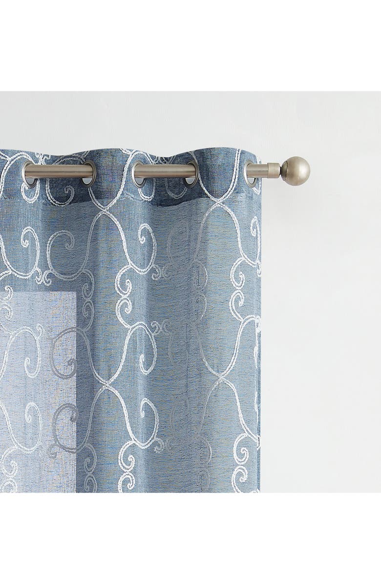 DAINTY HOME Set of 2 Embroidered Sheer Curtain Panels, Alternate, color, Blue