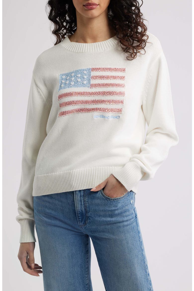 Sequin Flag Cotton Sweater, Main, color, POP ROCKET