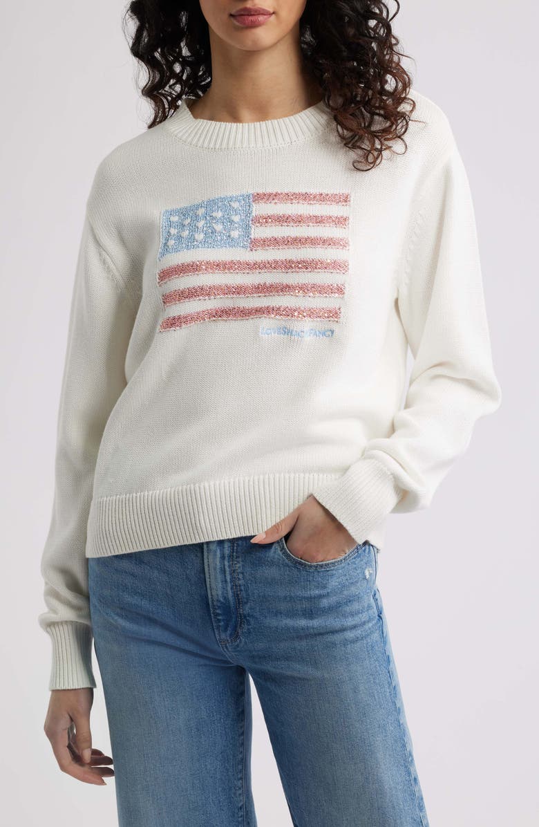 LoveShackFancy Sequin Flag Cotton Sweater, Main, color, Pop Rocket