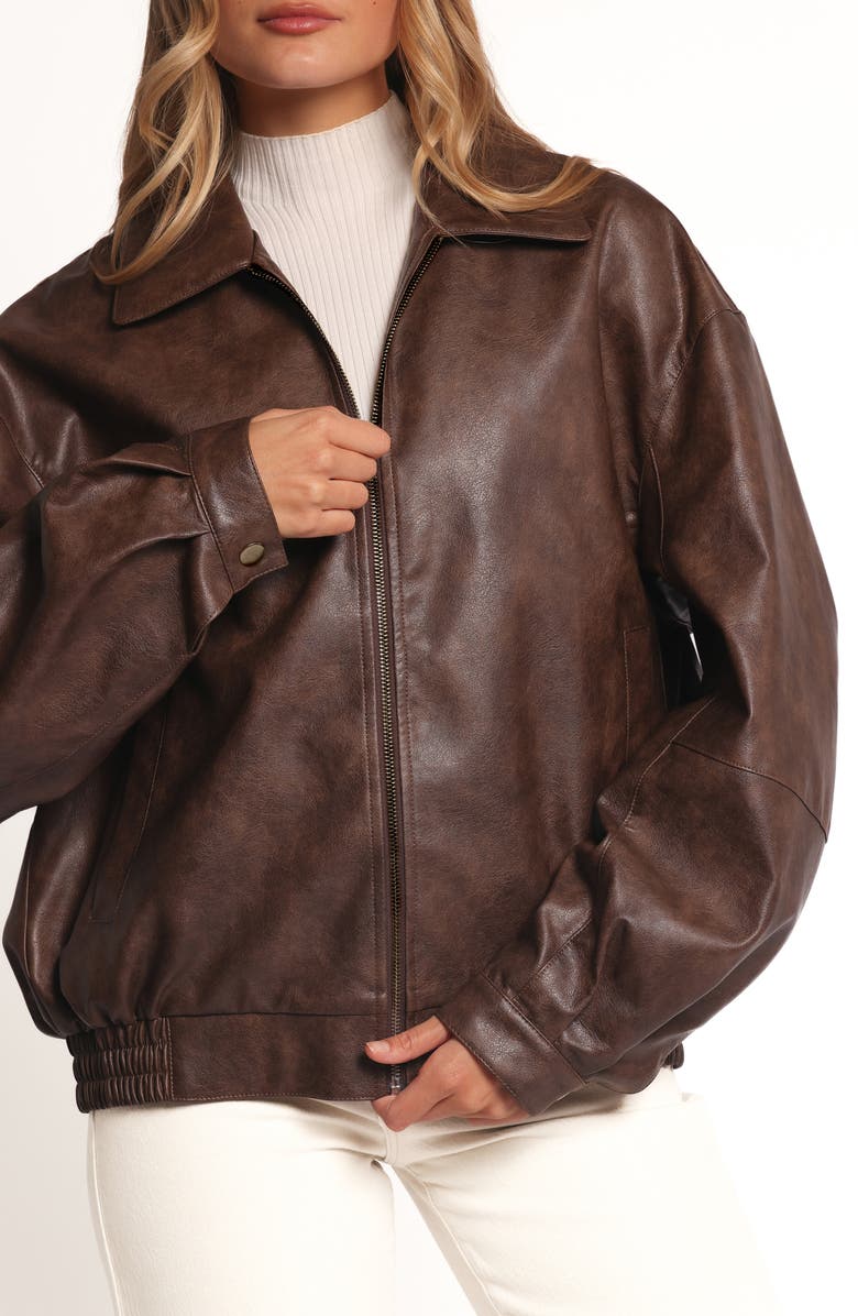 Petal & Pup Zoe Faux Leather Bomber Jacket, Alternate, color, Brown