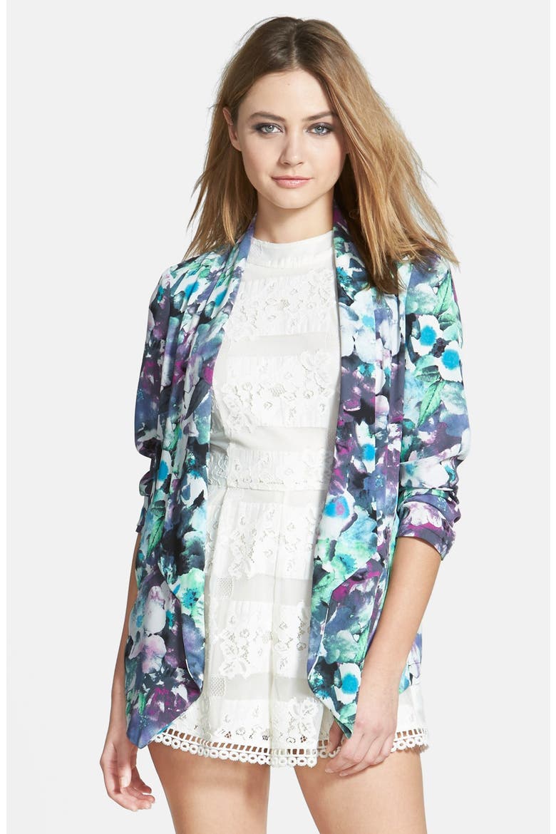ASTR Drape Front Blazer, Main, color, BLACK/ PURPLE