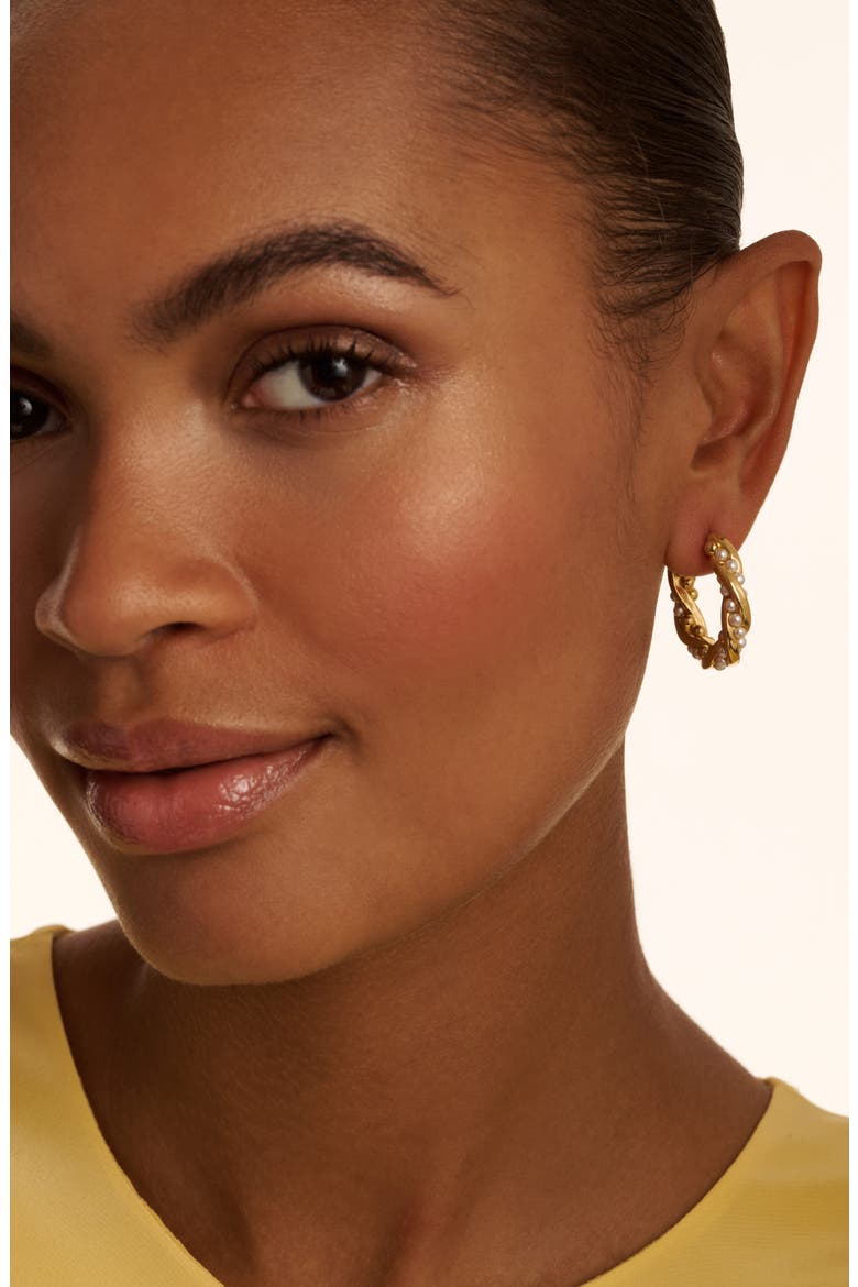 Tiyaa Twisted Faux Pearl Hoop Earrings, Alternate, color, GOLD TONE PEARL
