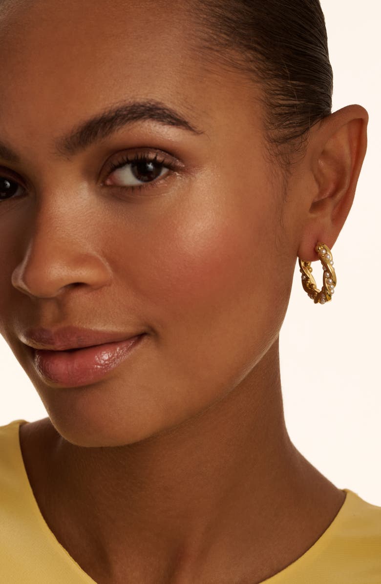 Ted Baker Tiyaa Twisted Faux Pearl Hoop Earrings, Alternate, color, Gold Tone Pearl