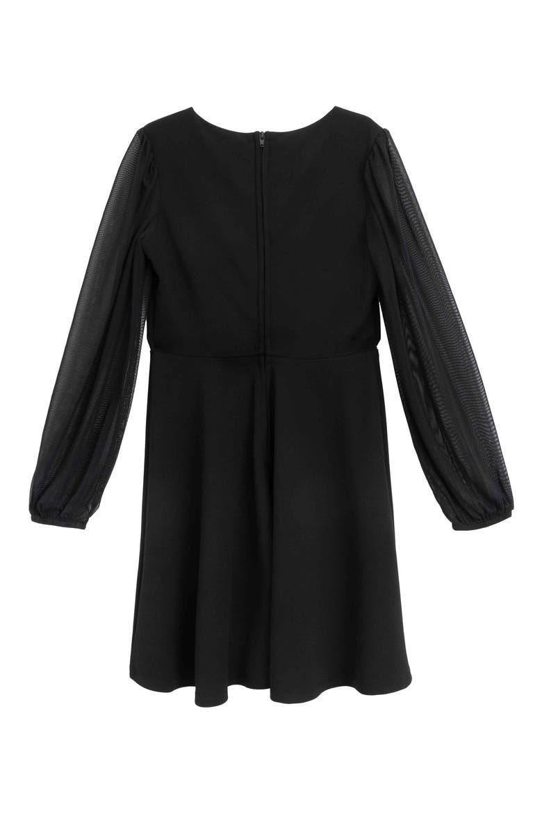 Kids' Beaded Bow Long Sleeve Dress, Alternate, color, BLACK JM