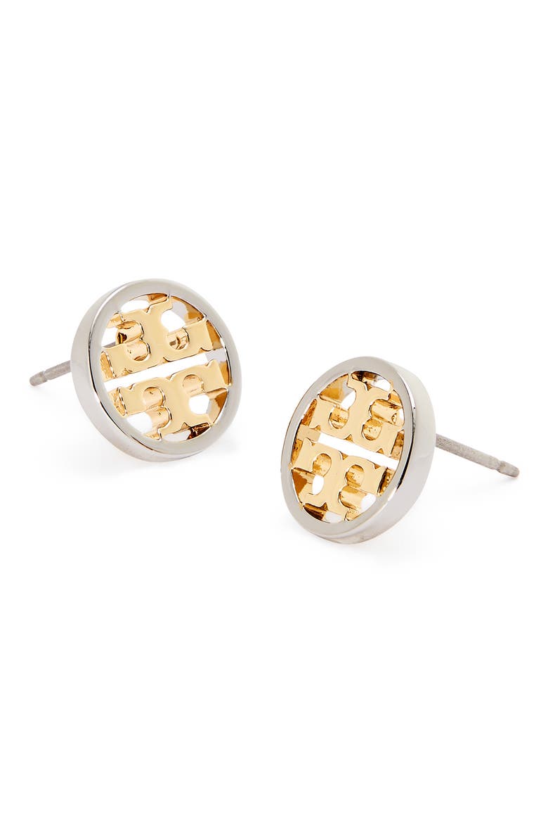 Icon Circle Stud Earrings, Alternate, color, TORY GOLD / SILVER