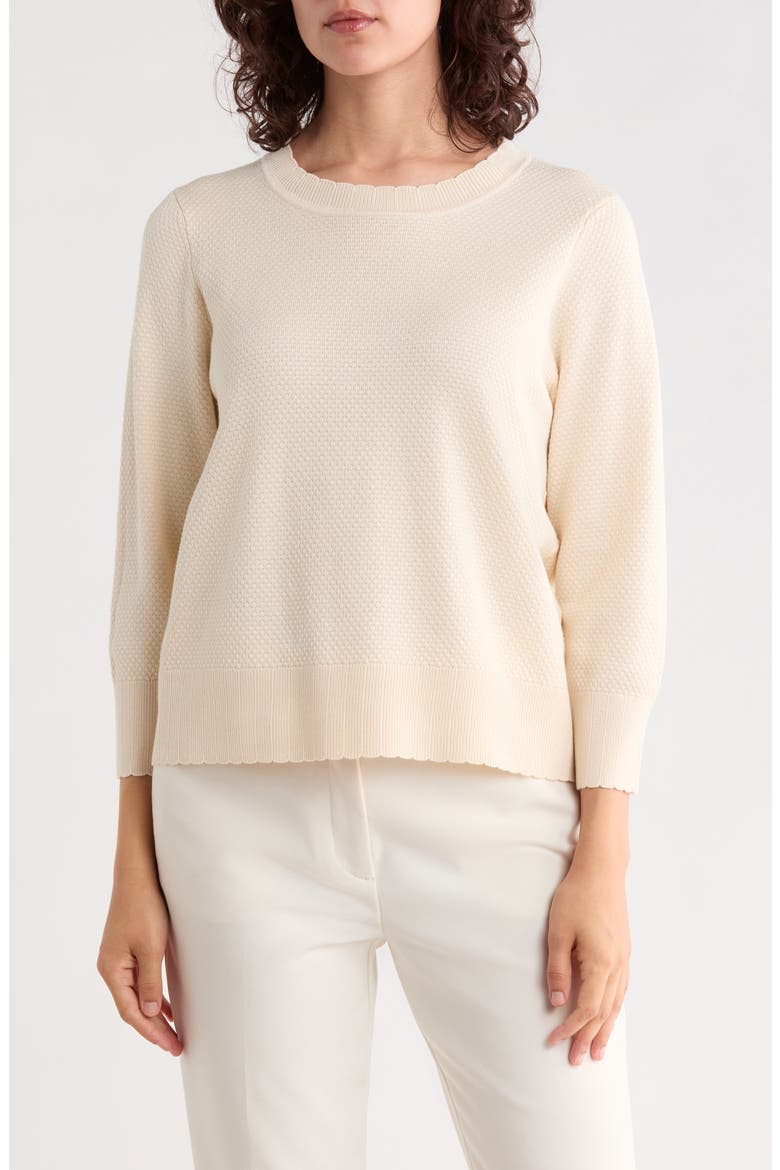 Scalloped Three-Quarter Sleeve Sweater, Main, color, CREAM