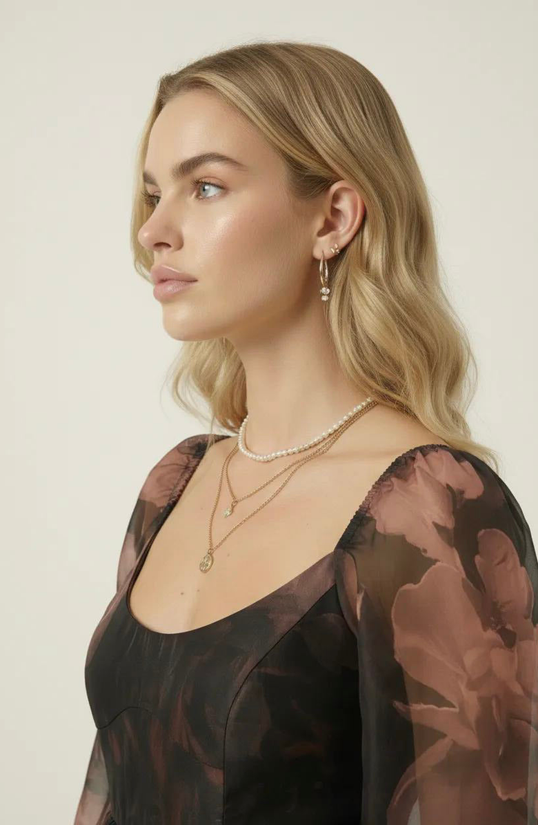 Modenaire Floral Organza Bubble-Sleeve Tulle-Layered Mini Dress, Alternate, color, Floral Organza