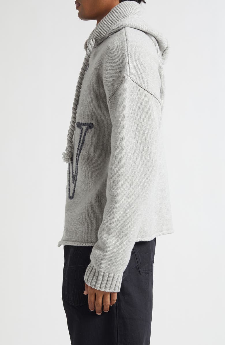 JW Anderson Anchor Embroidered Zip Hoodie Sweater, Alternate, color, Light Grey Melange